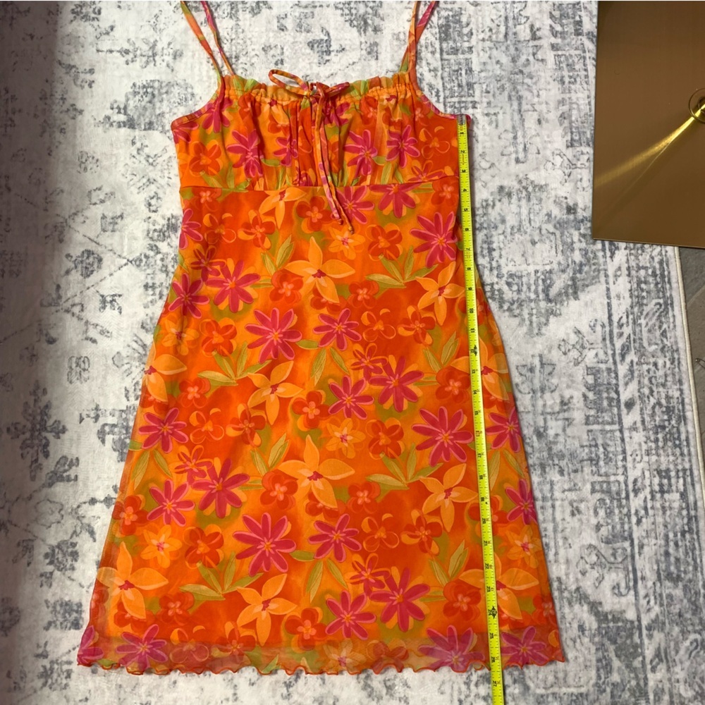 VTG 90’s Retro Floral Orange and Pink Mini Dress M/L - Picture 5 of 7